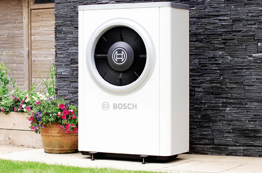 Bosch air source heat pump installed outside a home